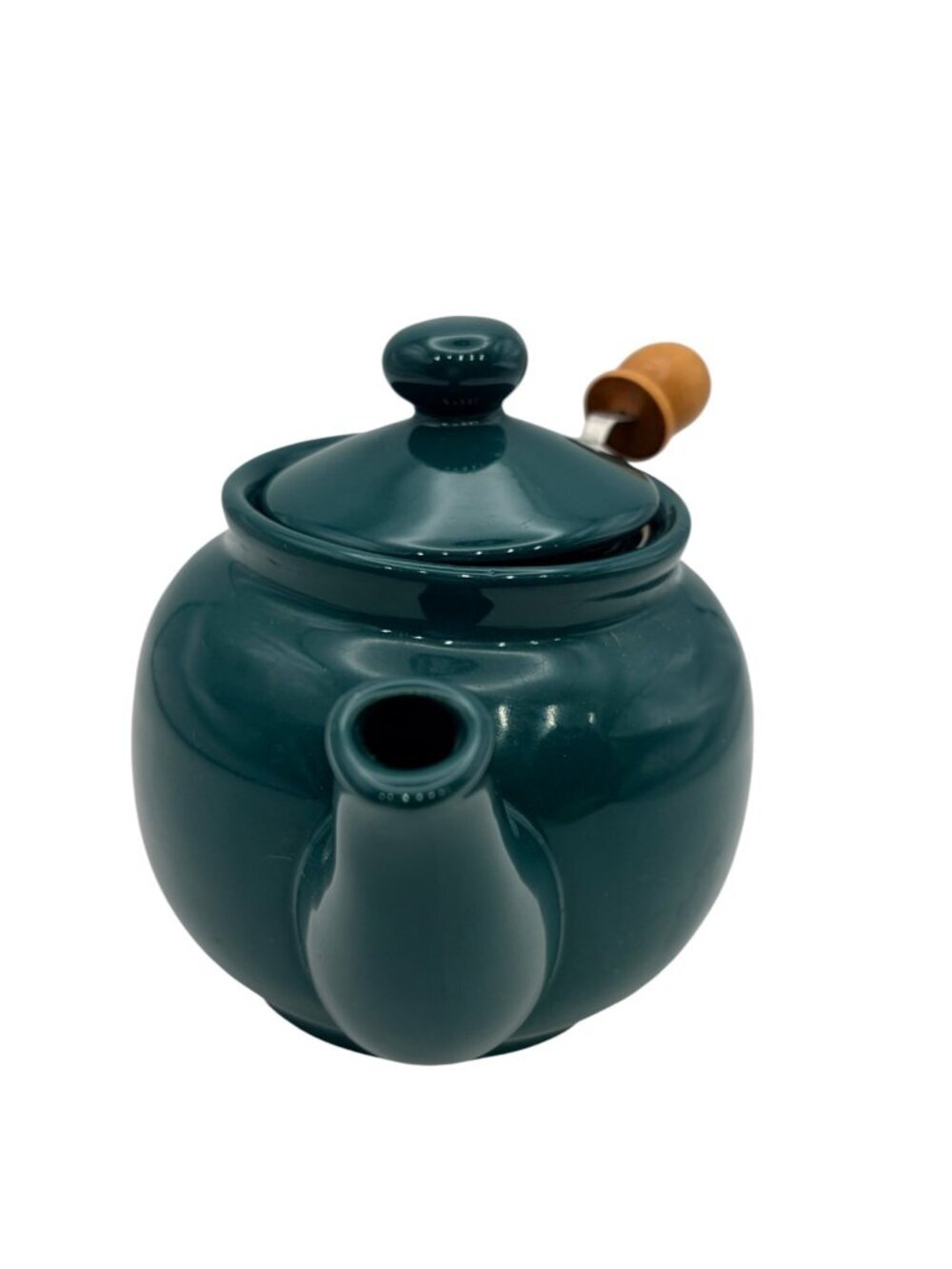 Dark Green Ceramic Teapot w/Stainless Steel Infuser & Wooden Handle Lid – Modern - Picture 4 of 11